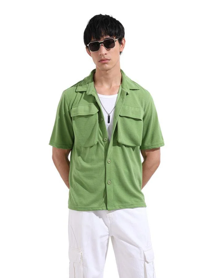 The Indian Garage Co Men Relaxed Fit Solid Cuban Collar Half Sleeves Shirt